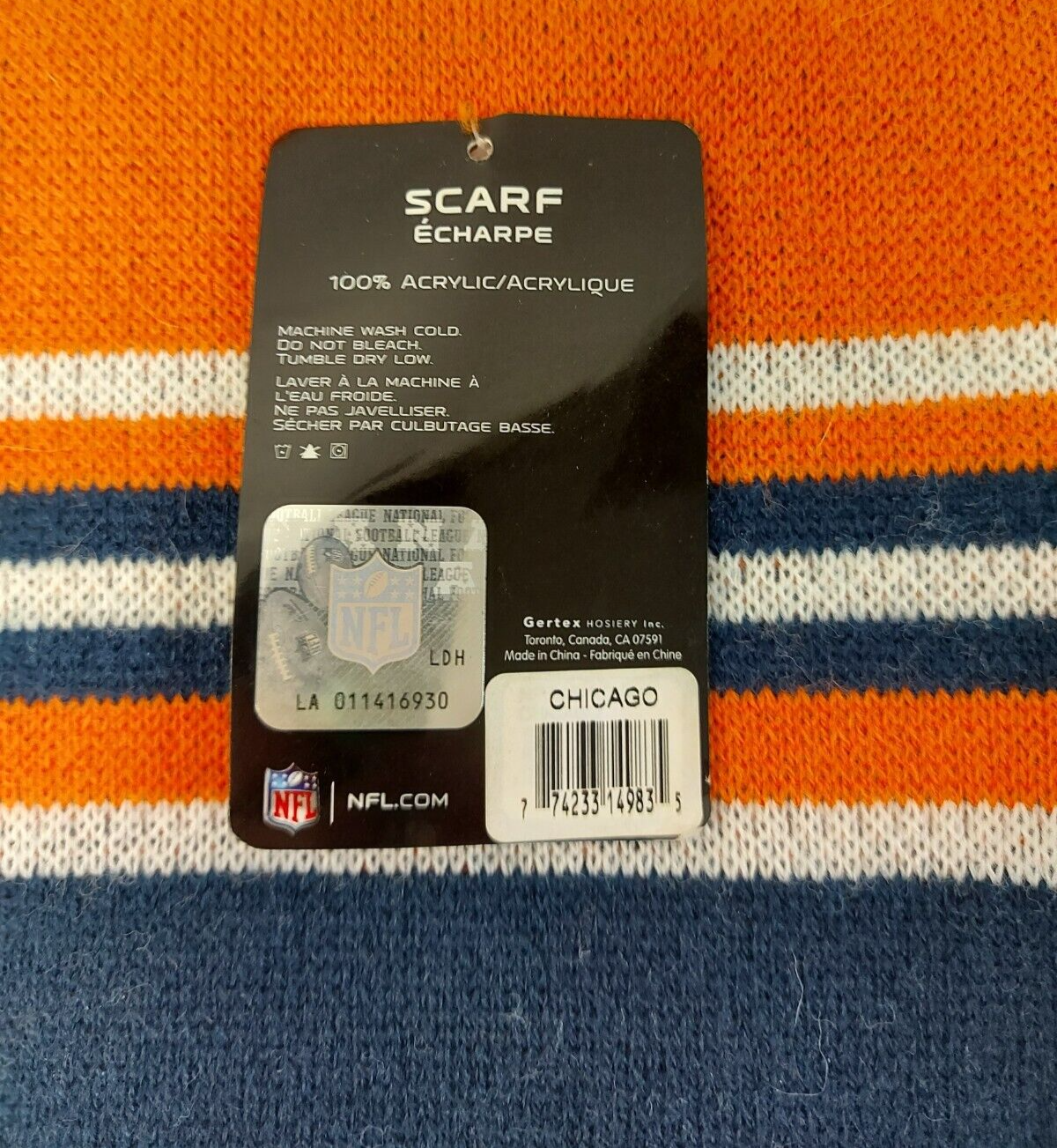 (N83283-1) Gertex Hosiery NFL Chicago Bears Scarf