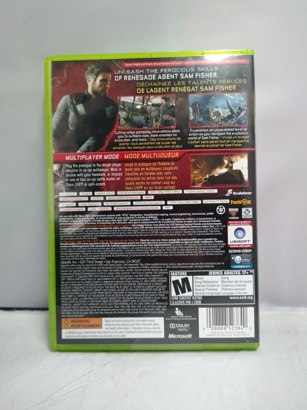 (LUP) Tom Clancy's Splinter Cell: Conviction (Microsoft Xbox 360, 2010)