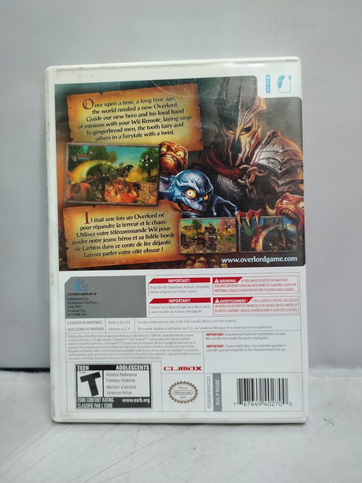 (LUP) Overlord Dark Legend (Wii, Nintendo)