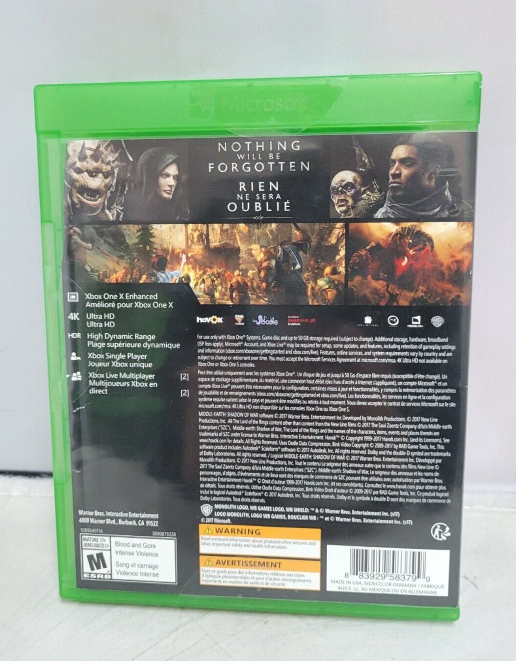 (LUP) Middle Earth Shadow of War XBOX ONE