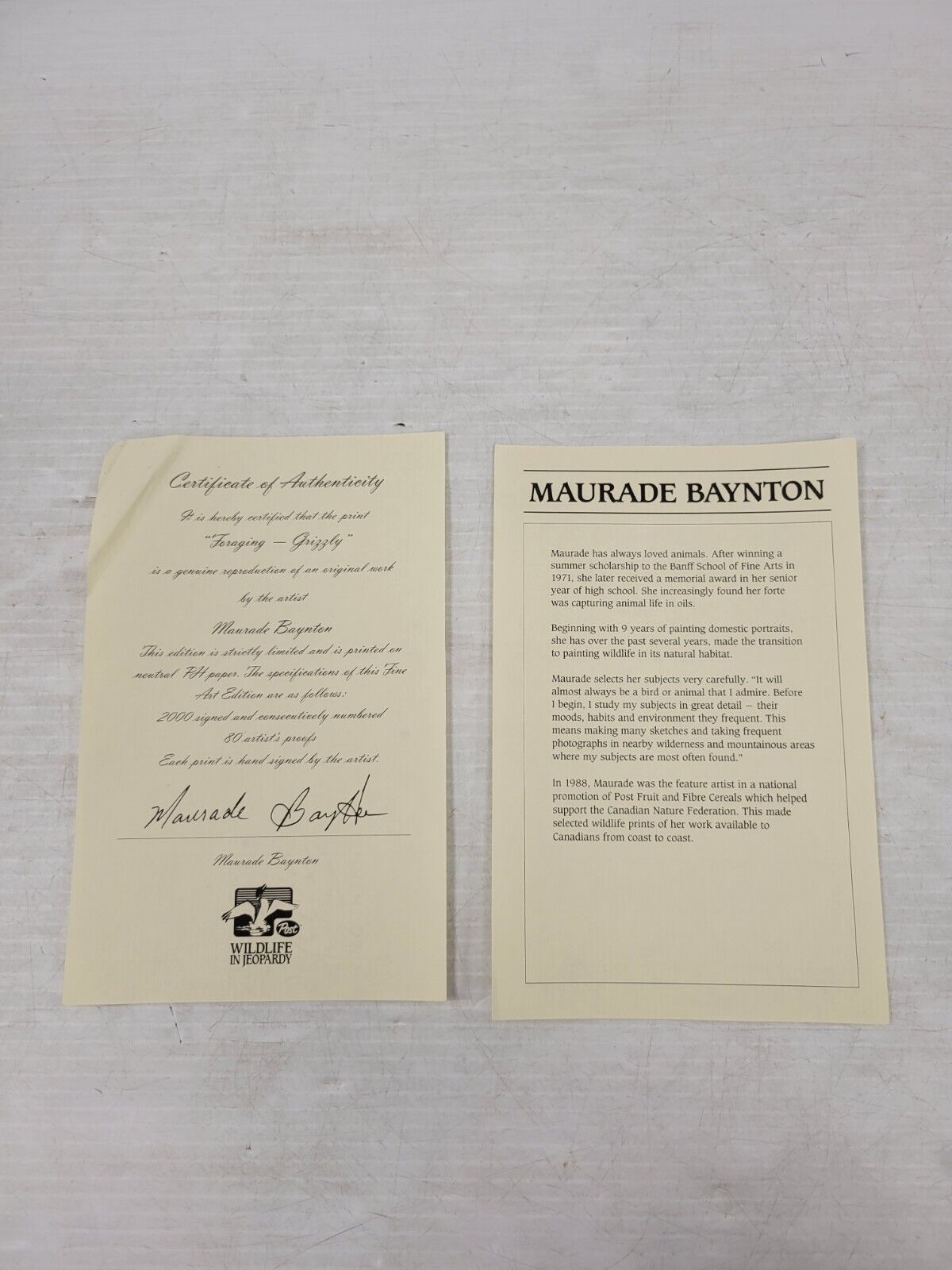 (I-34693) Post Wildlife In Jeopardy Forgoing- Grizzly Maurade Baynton