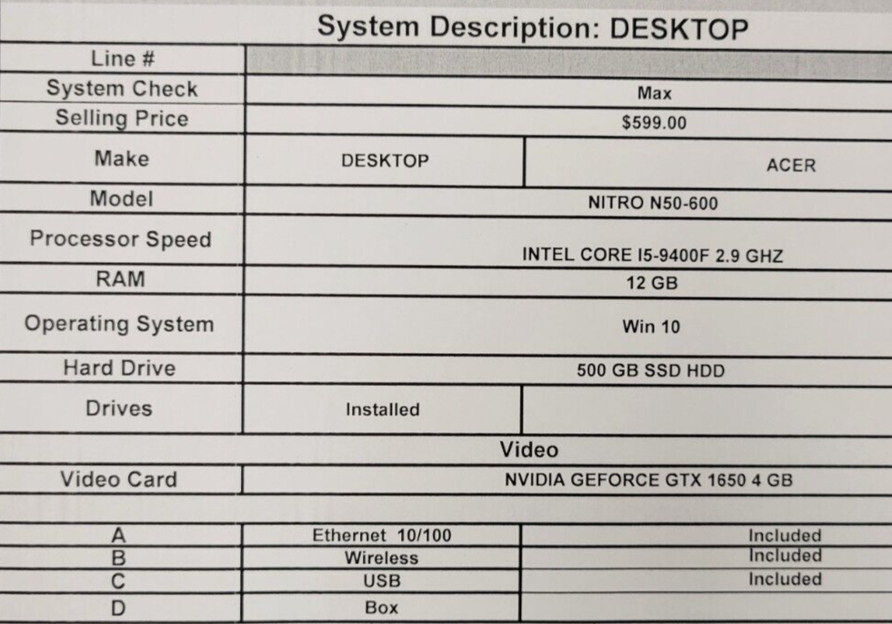 (4383-1) Tour d'ordinateur Acer N50-600-EBIC