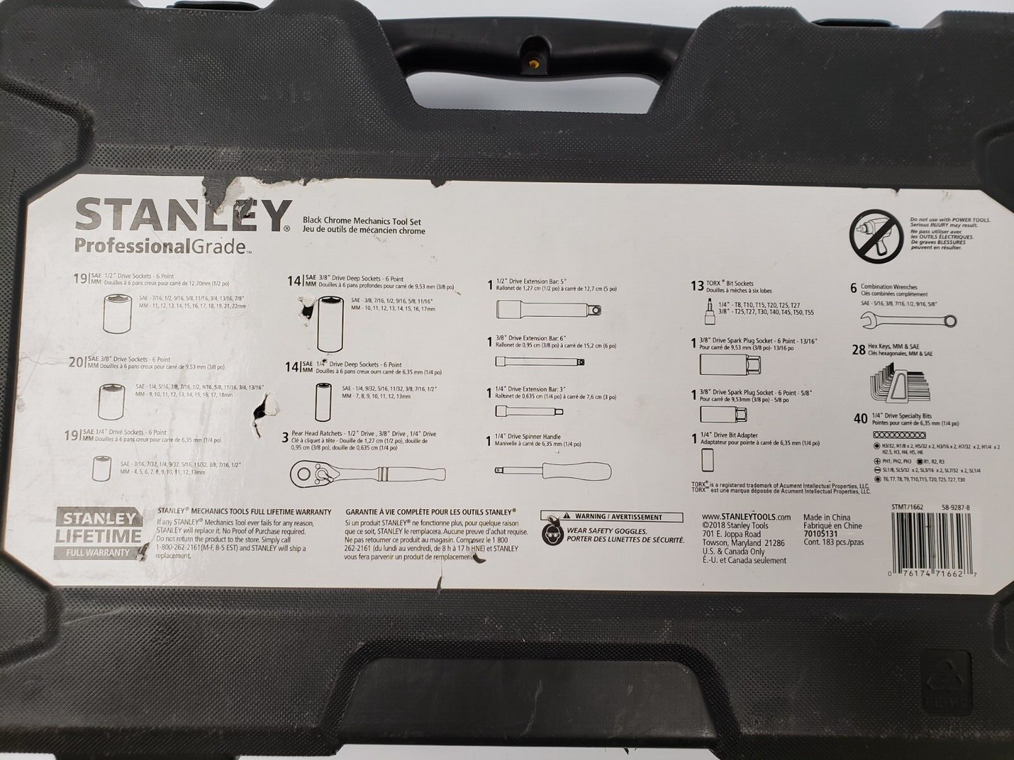 (69662-3) Stanley Stmt71662 Socket Set-183 Piece