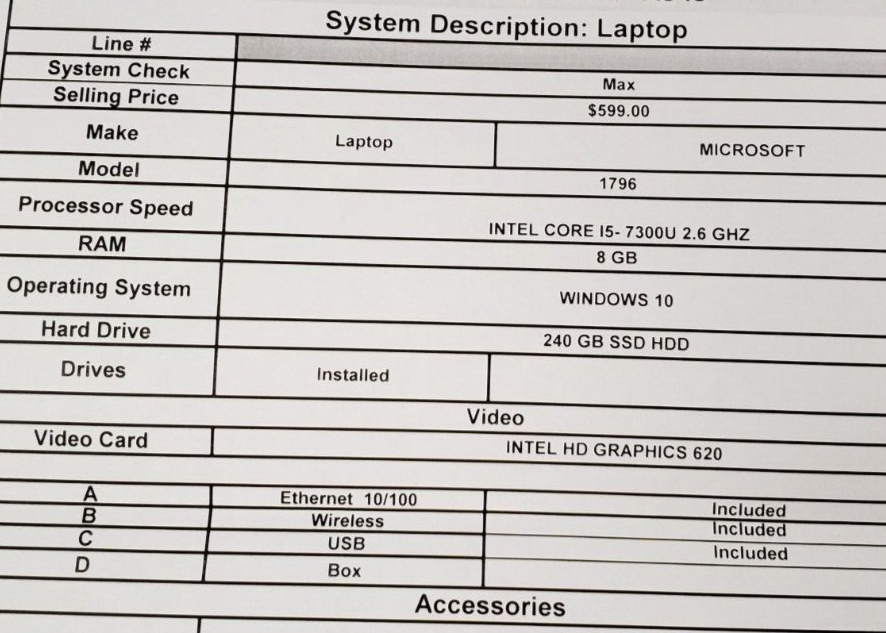 (54077-1) Microsoft Surface  1796 Laptop