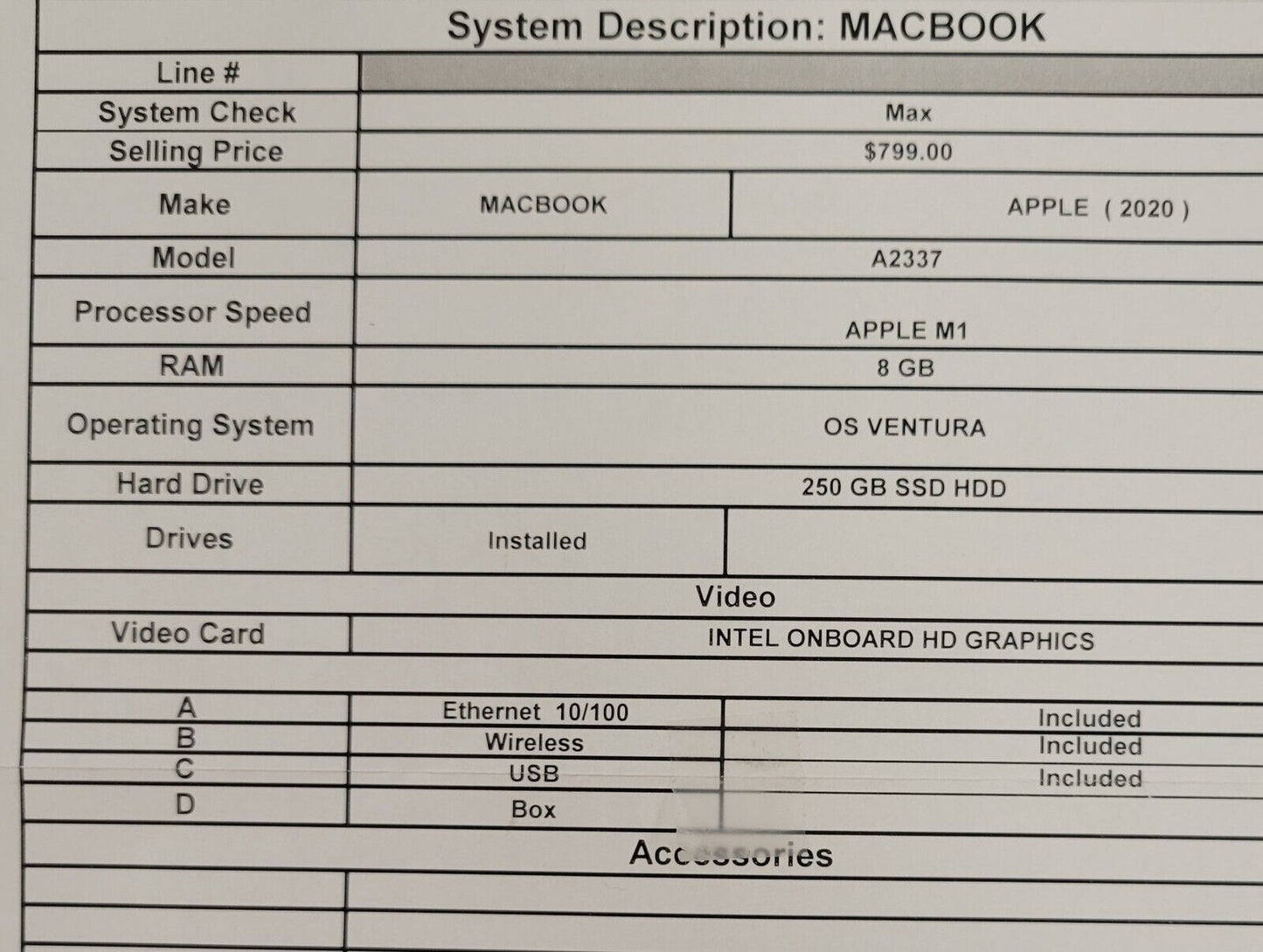 (61048-2) Apple A2337 Laptop (2020)