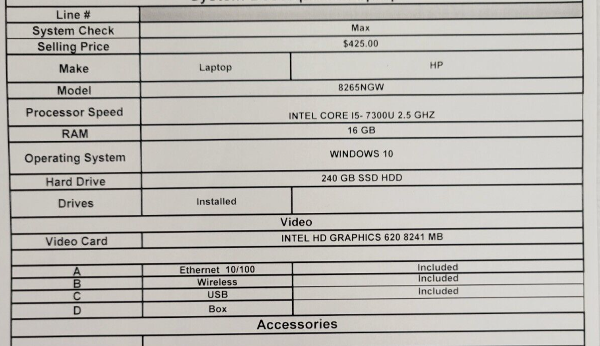 (53633-1) HP 8265NGW Laptop