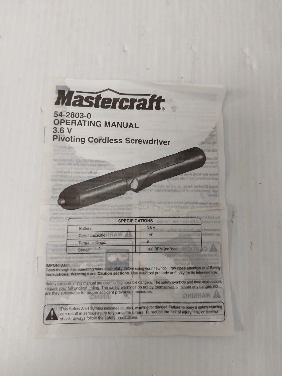 (N84173-2) Mastercraft 54-2803-0 Electric Screwdriver
