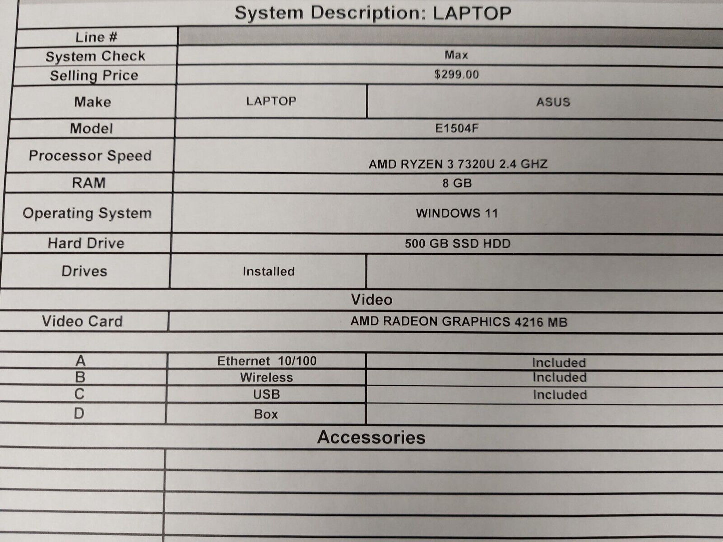 (N83639-1) Asus E1504F Laptop