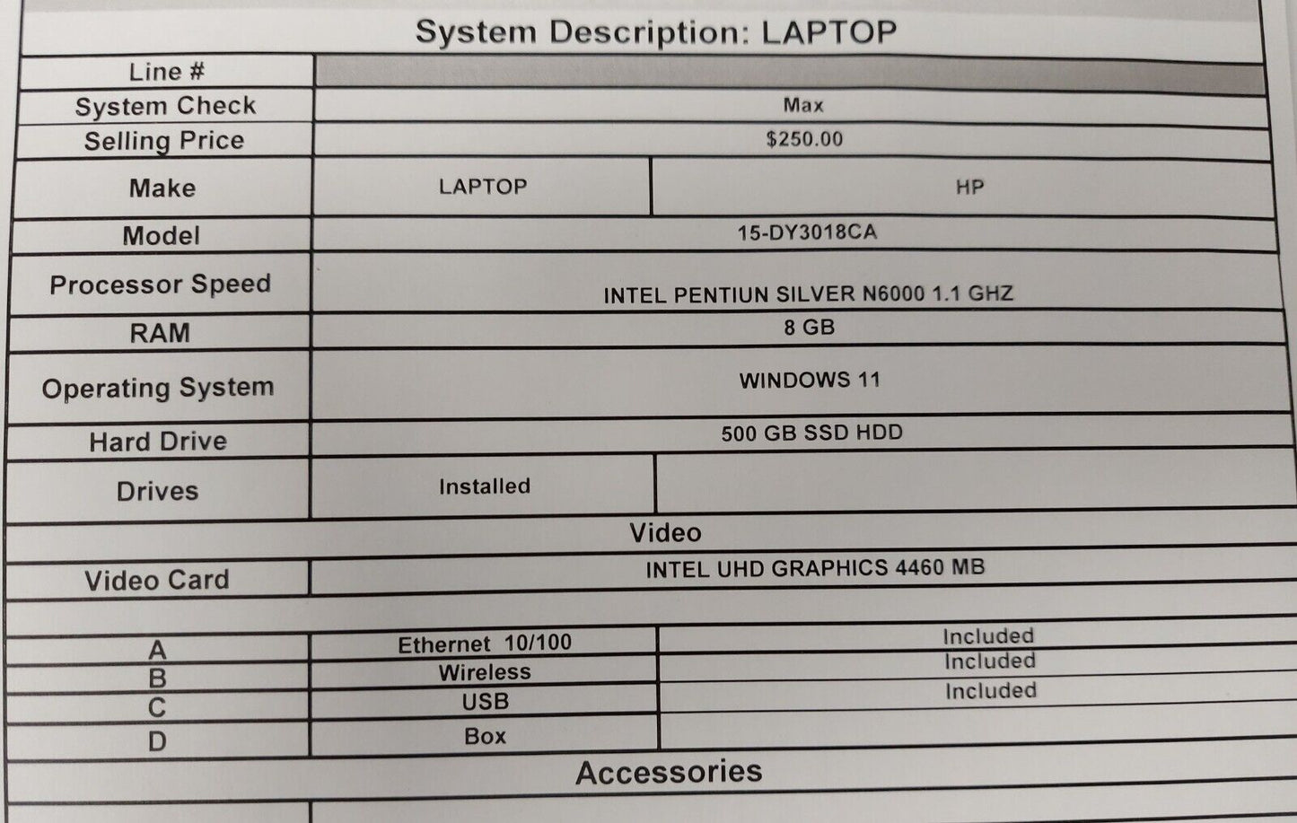 (N83958-1) Hp15-DY3018CA Laptop