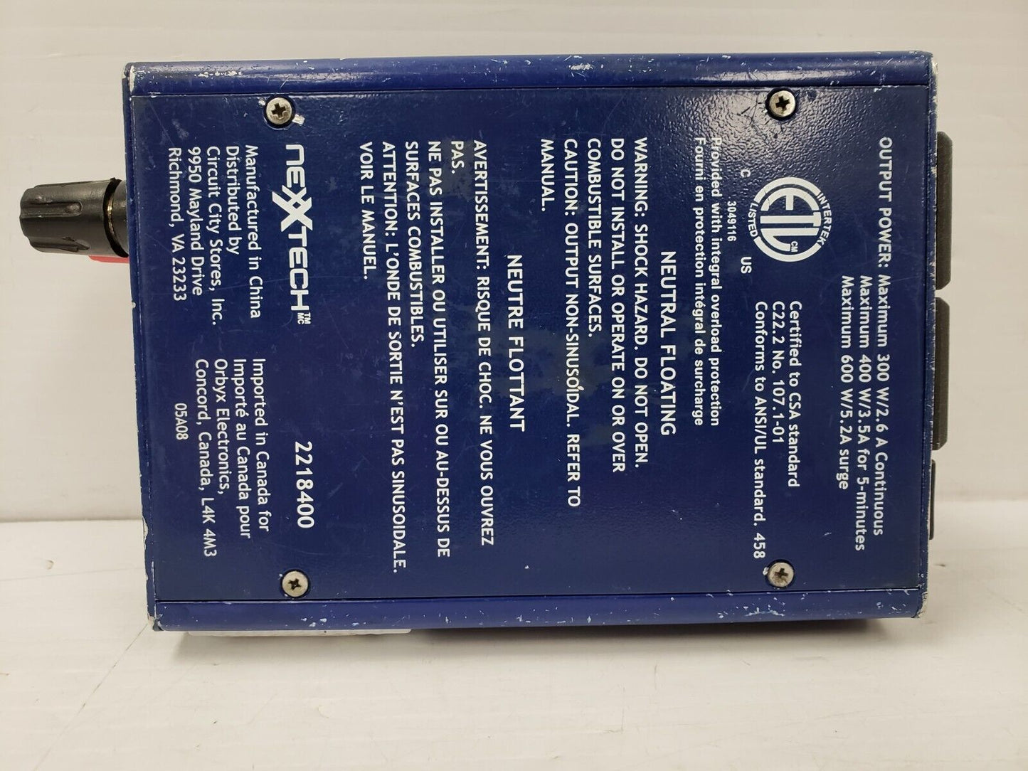 (62600-3) Nexxtech 2218400 Power Inverter