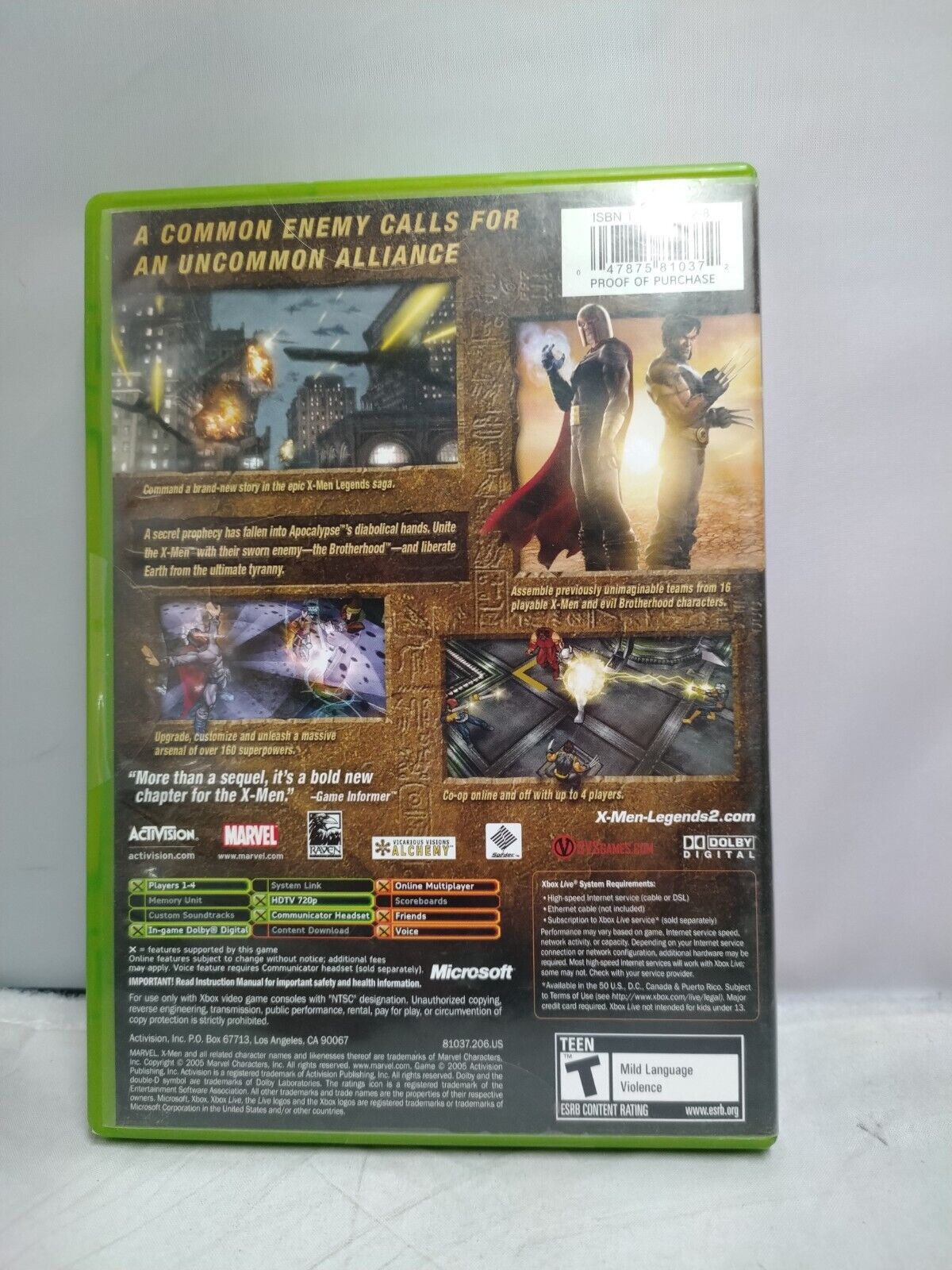 (LUP) X-Men Legends II Rise of Apocalypse (Microsoft Original Xbox, 2005)