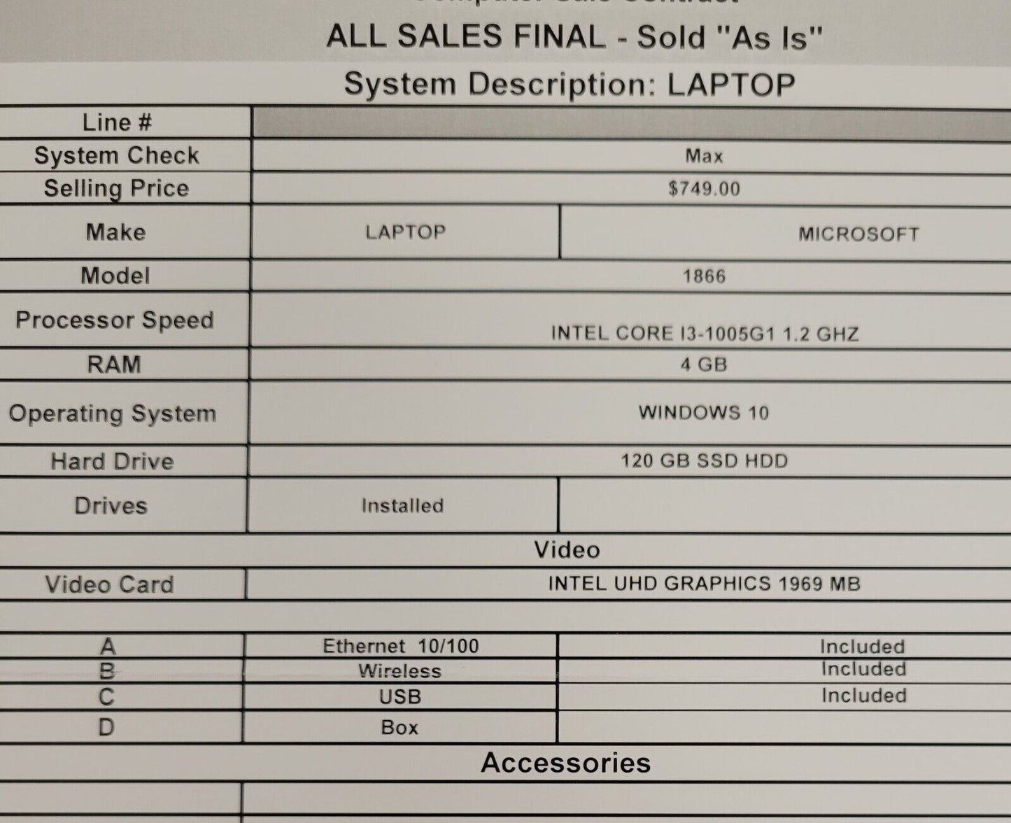 (63182-1) Microsoft 1866 Surface 7 Pro