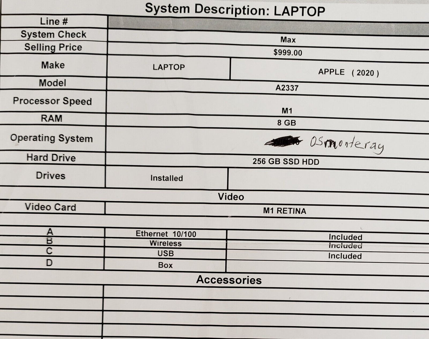 (36440-1) Apple A2337 Laptop (2020)