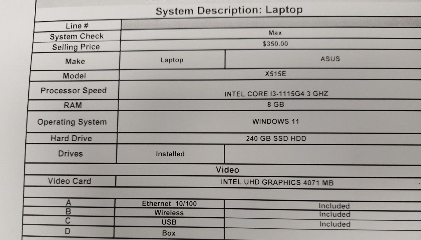 (N81674-1) Asus X515E Laptop