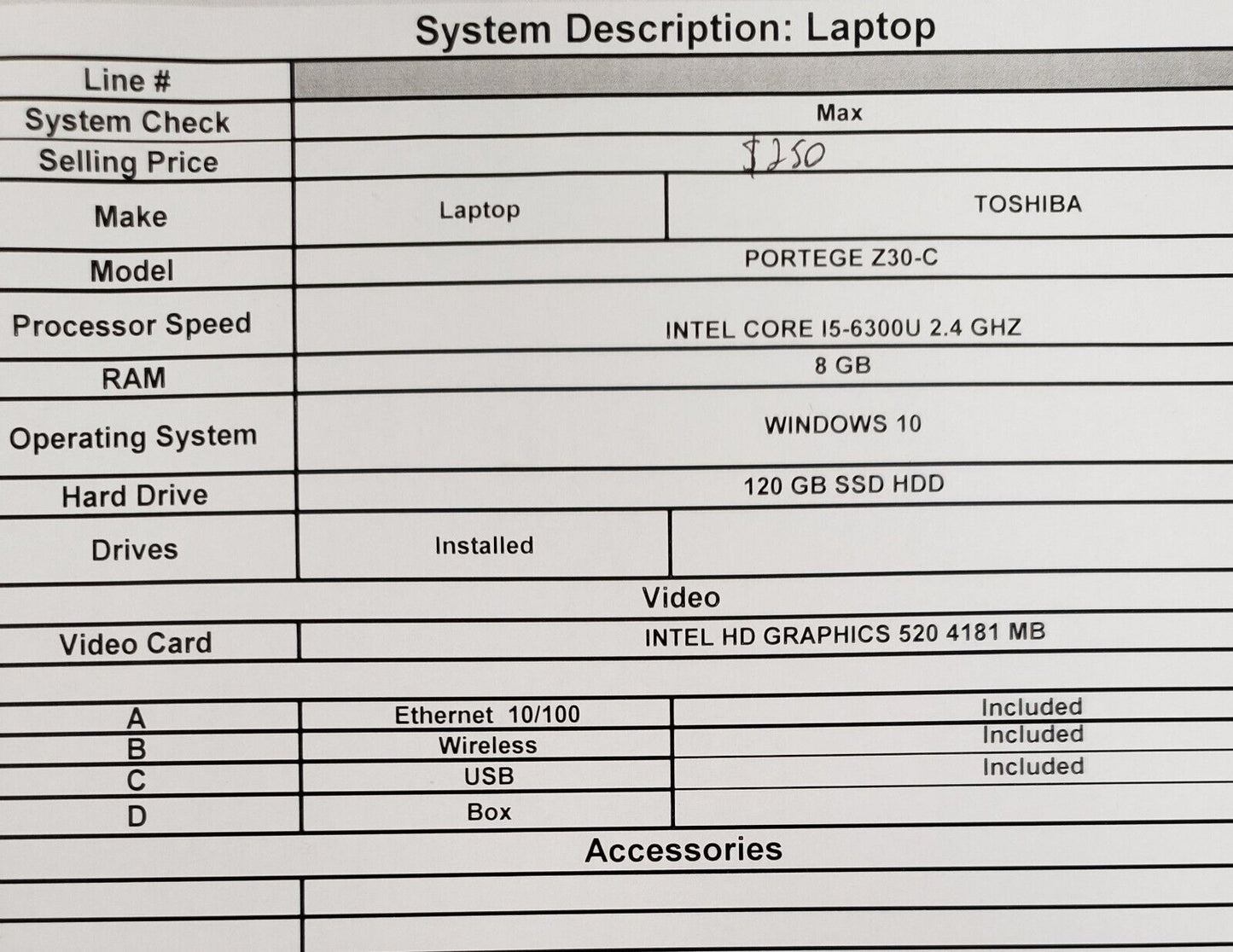 (60501-1) Toshiba Portage Z60-C Laptop