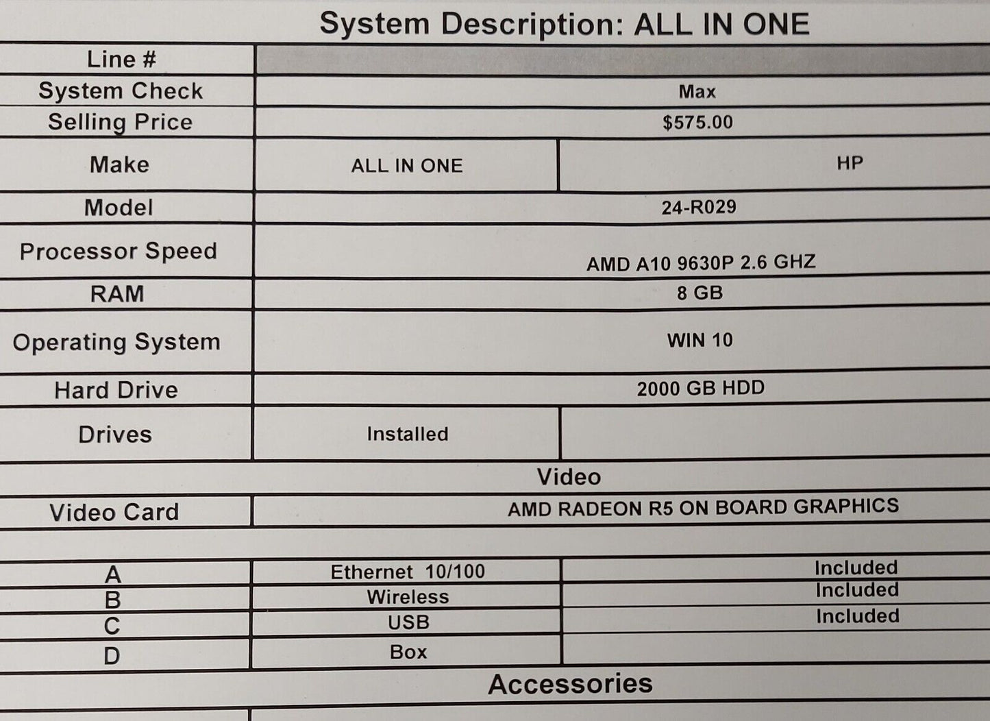 (N78596-1) HP 24-R029 All In One Computer