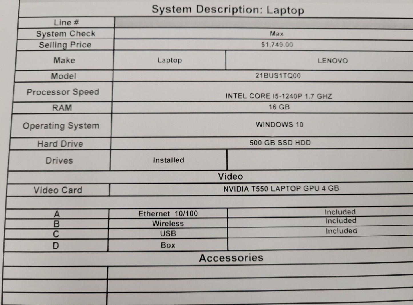 (55728-1) Lenovo 21BUSITQ00 Laptop