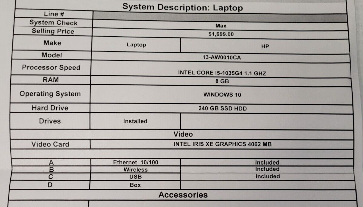 (N12114-1) HP 13-AW0010CA Laptop in Box