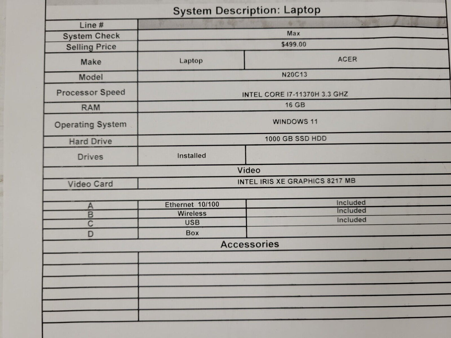 (57367-1) Acer N20C13 Laptop