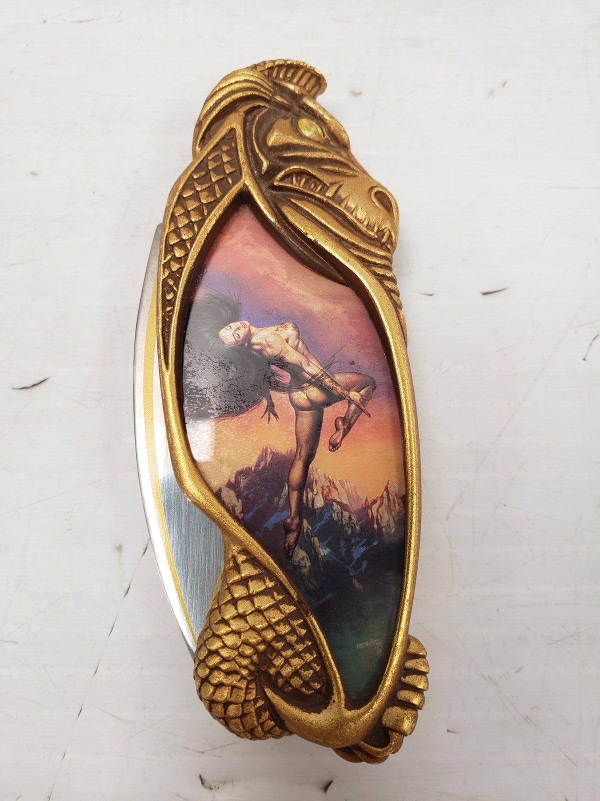 (I-35850) Franklin Mint Spirit Of Ecstasy Knightstone Collection Folding Knife