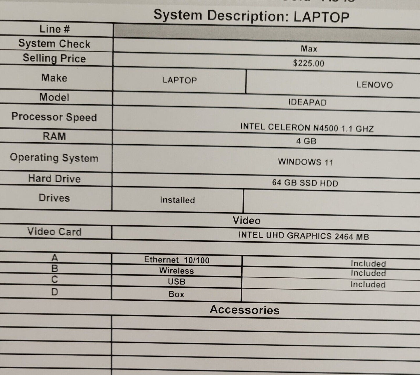 (63391-1) Lenovo IdeaPad Laptop