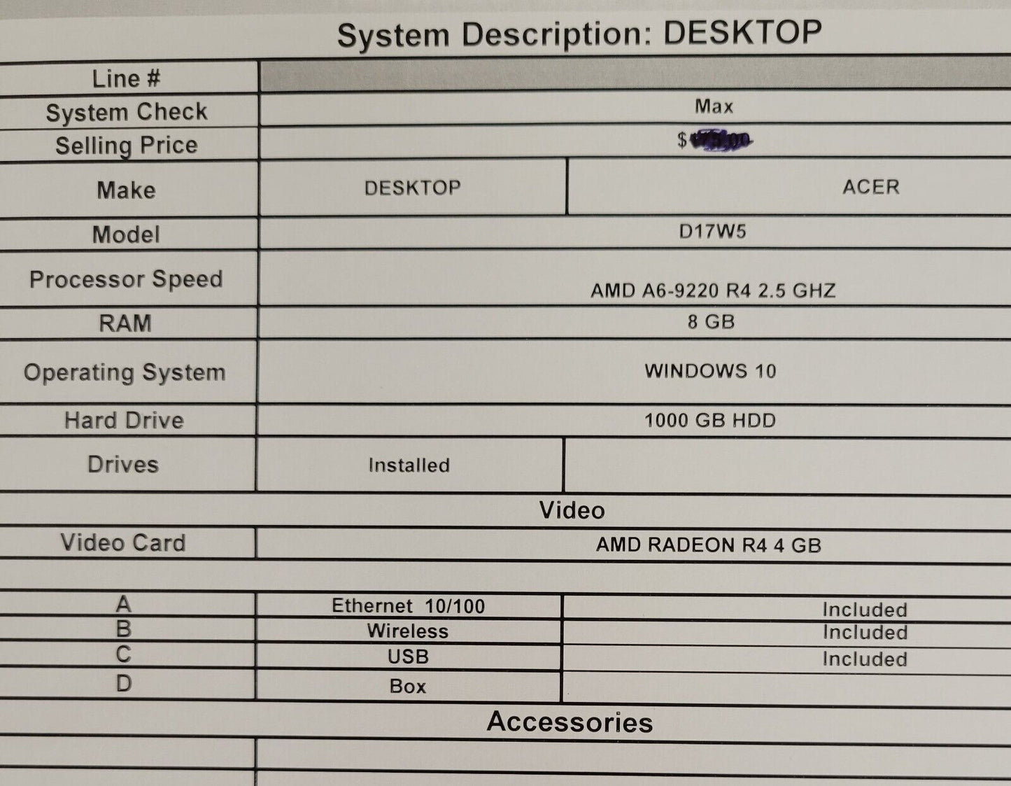 (38322-1) Acer D17W5 Computer Tower