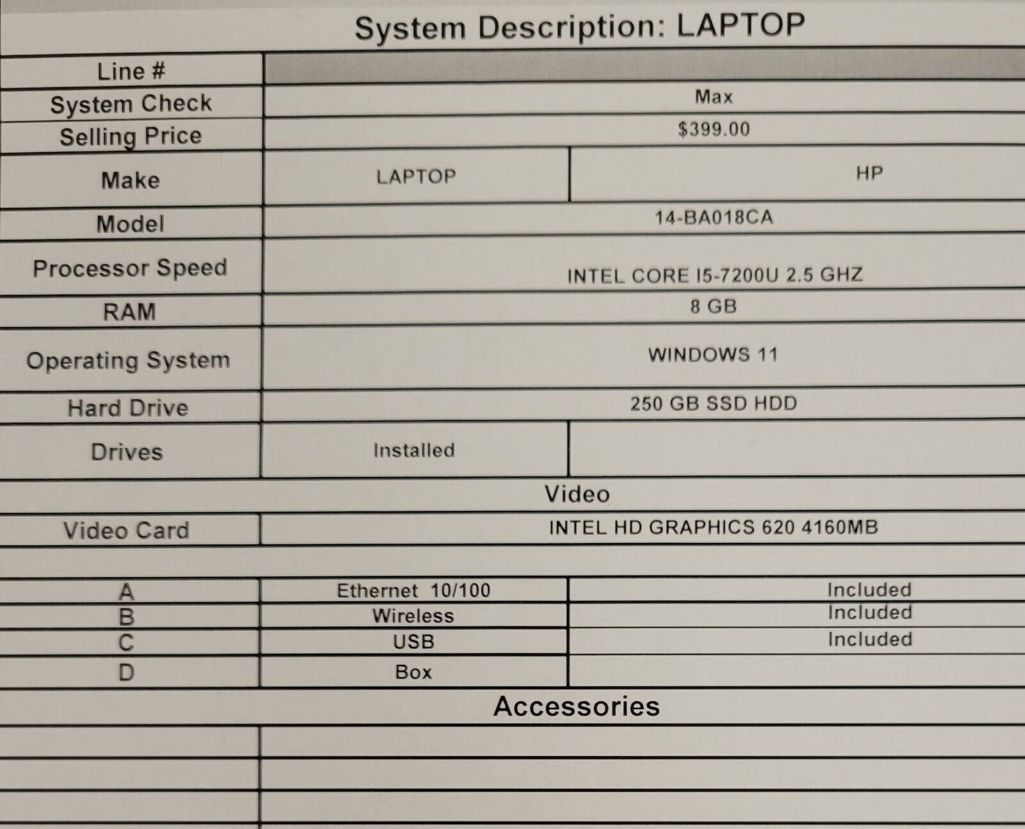 (63552-1) HP 14-BA018CA Laptop