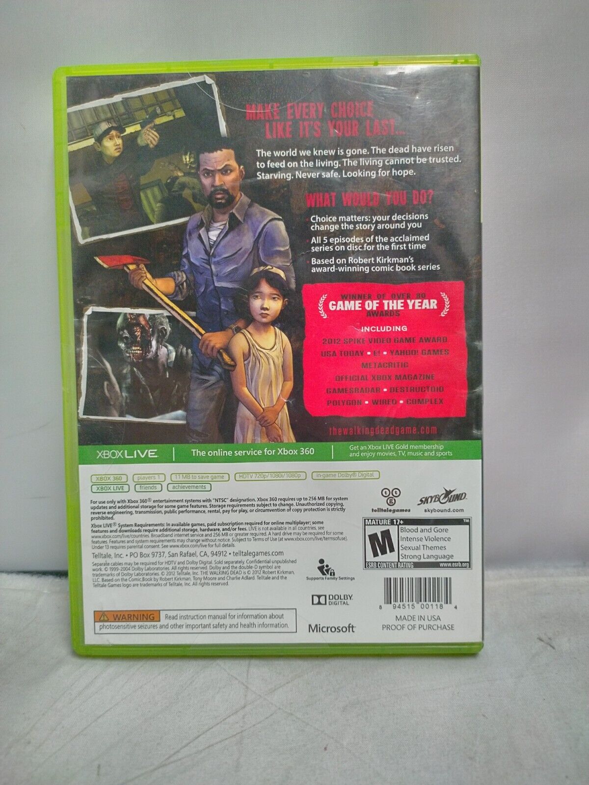 (LUP) The Walking Dead: A Telltale Games Series (Microsoft Xbox 360, 2012)