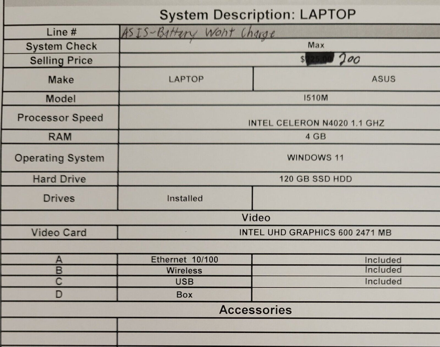 (60654-2) Asus I510M Laptop