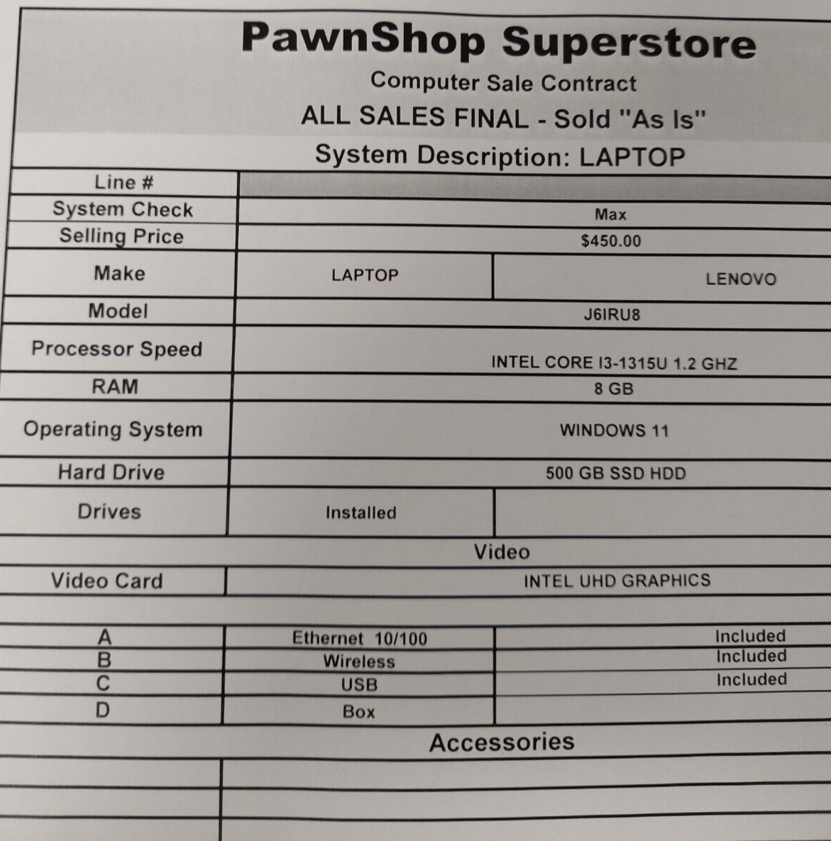 (N82429-1) Lenovo J51RU8 Laptop