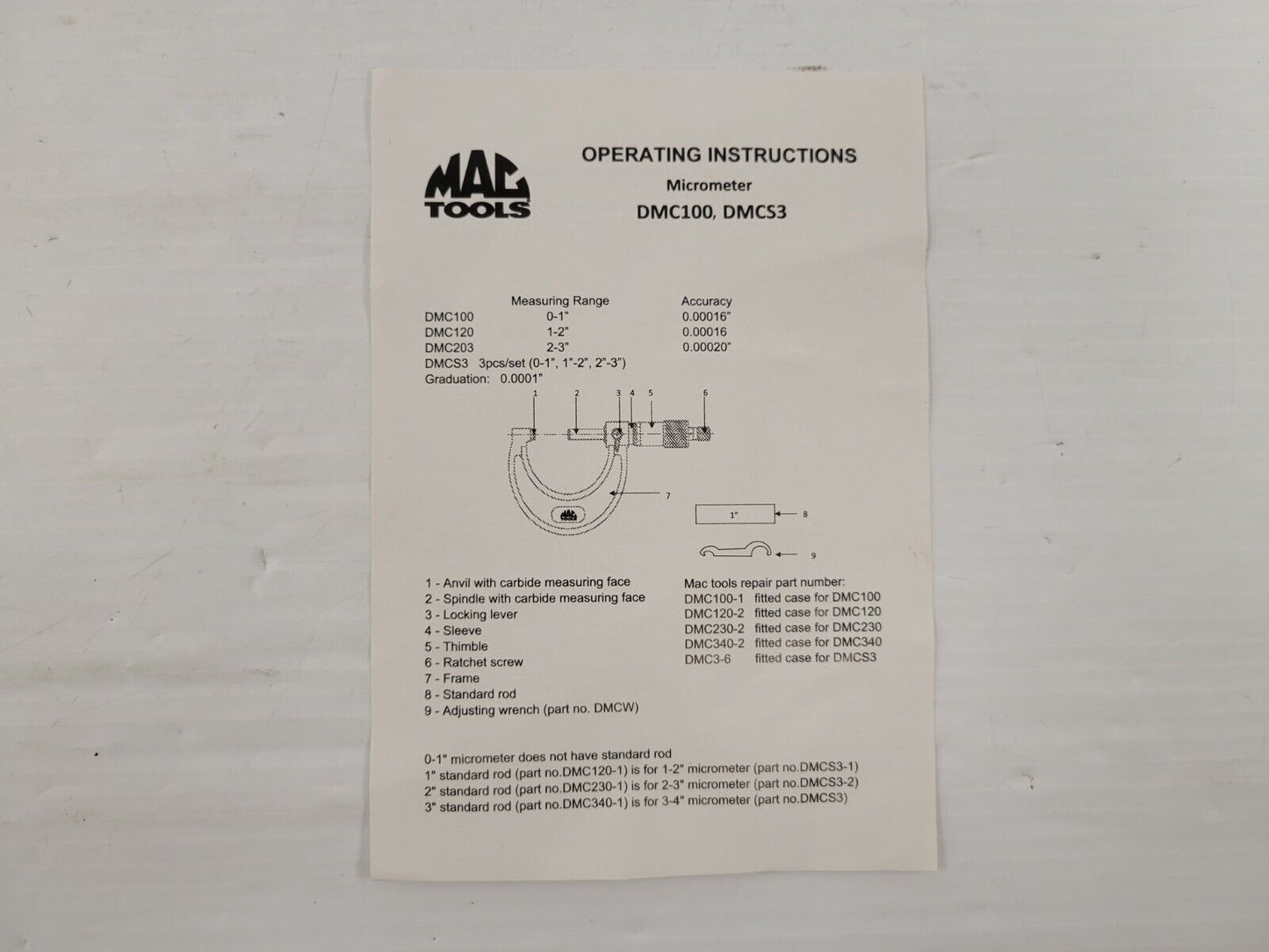 (67755-1) Mac Tools DMC83 Micrometer Kit