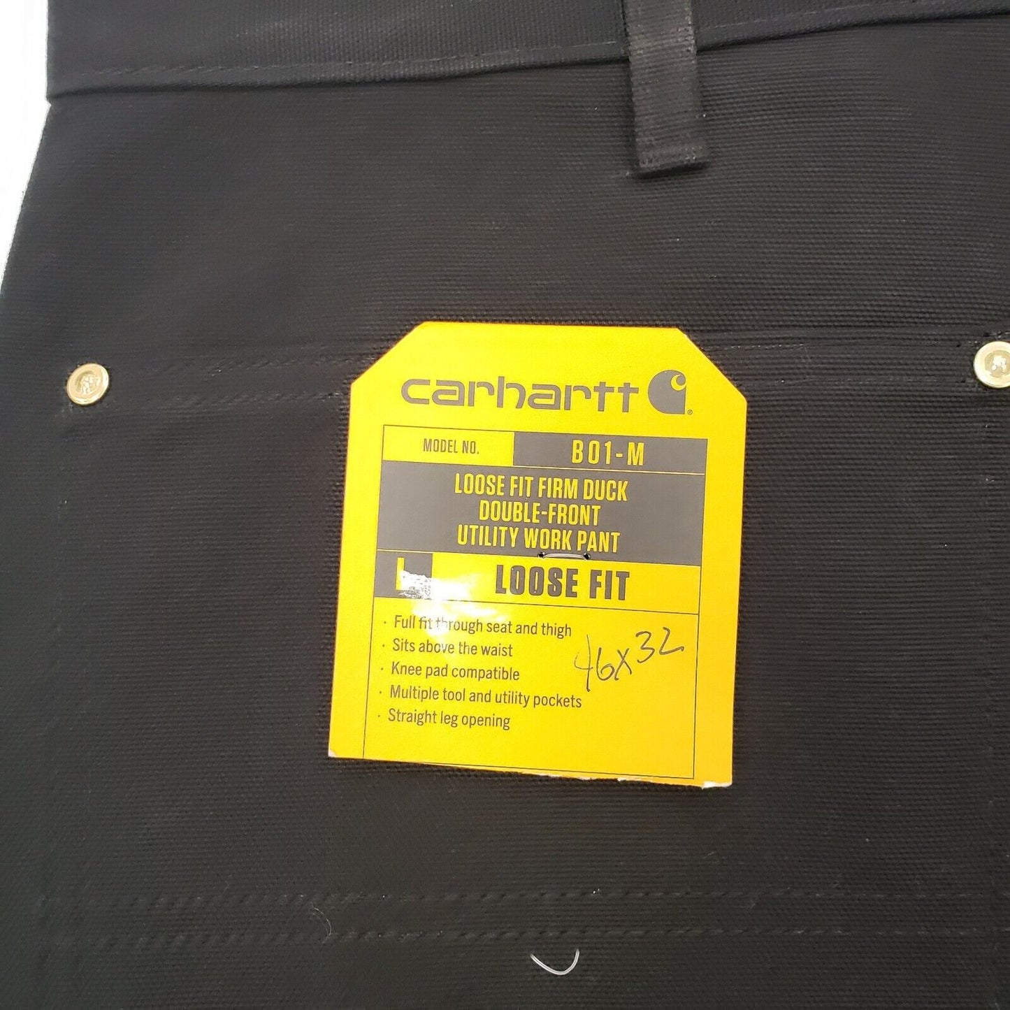 (I-34508) Carhartt B01-M Firm Duck Double-Front Utility Work Pant - Size 46x32