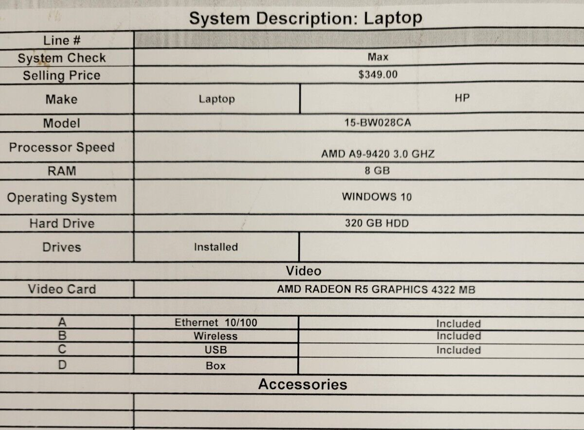 (45203-1) HP 15-BW028CA Laptop