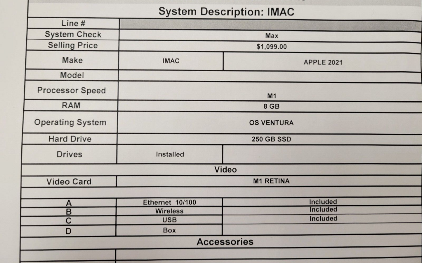 (49897-1) Apple MJUAZ11/A iMac Desktop Computer