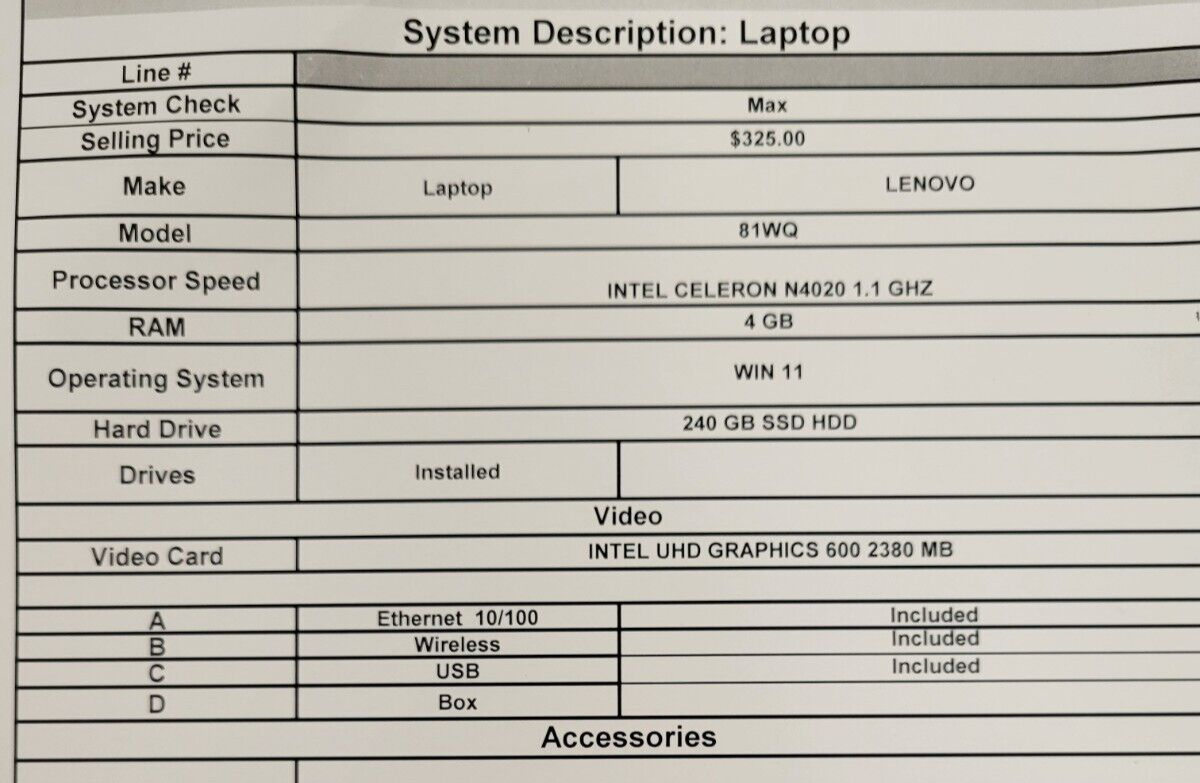 (47053-1) Lenovo 81WQ Laptop