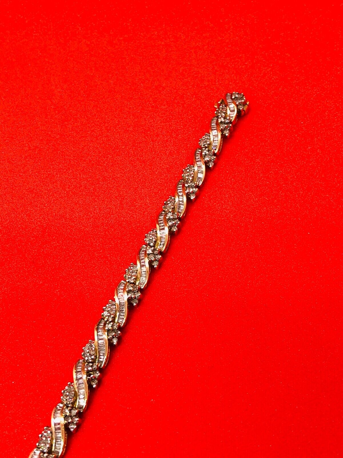 (N47913) GOLD TENNIS BRACELET - 10k, 220 Round, 220 Baguette Cut Diamonds