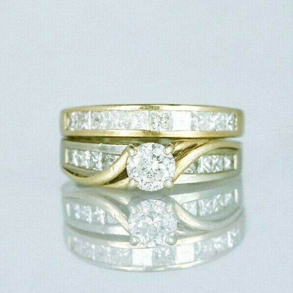 (I-6917-268) 14k duo gold multistone diamond matching ringset *SOLDERED*