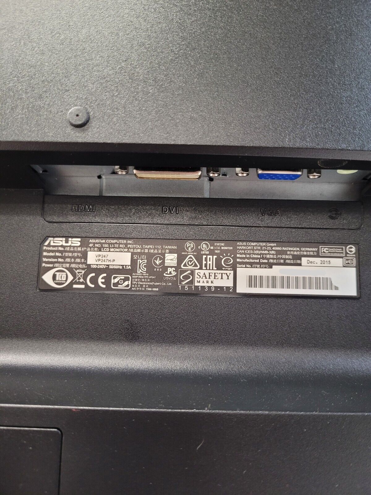 (N15952-2) Moniteur ASUS VP247H