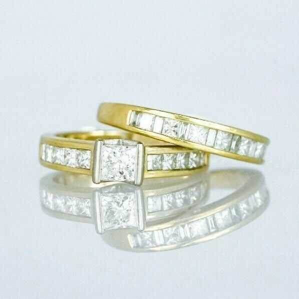 (I-7485-403A) stamped 750 18k duo gold multistone diamond ringset