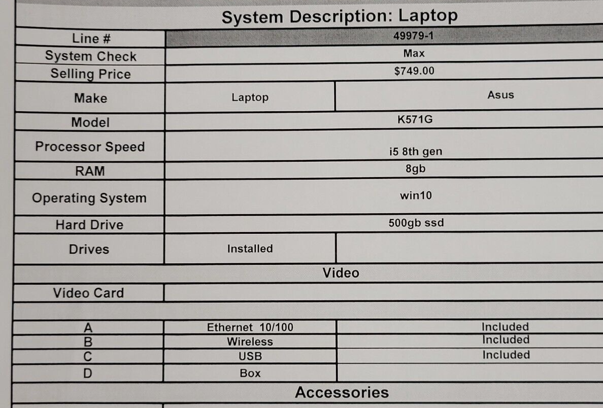 (49979-1) Asus K571G Laptop