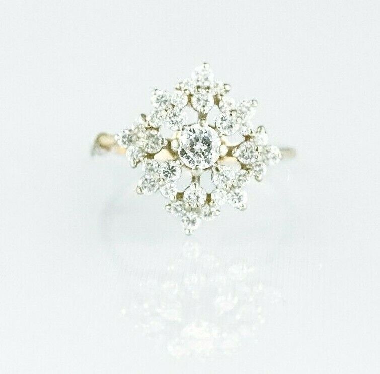 I-5548-535) 14k duo gold mulitstone diamond cluster style ring