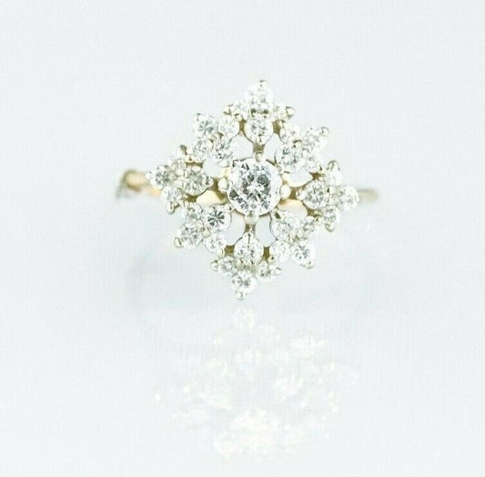 I-5548-535) 14k duo gold mulitstone diamond cluster style ring