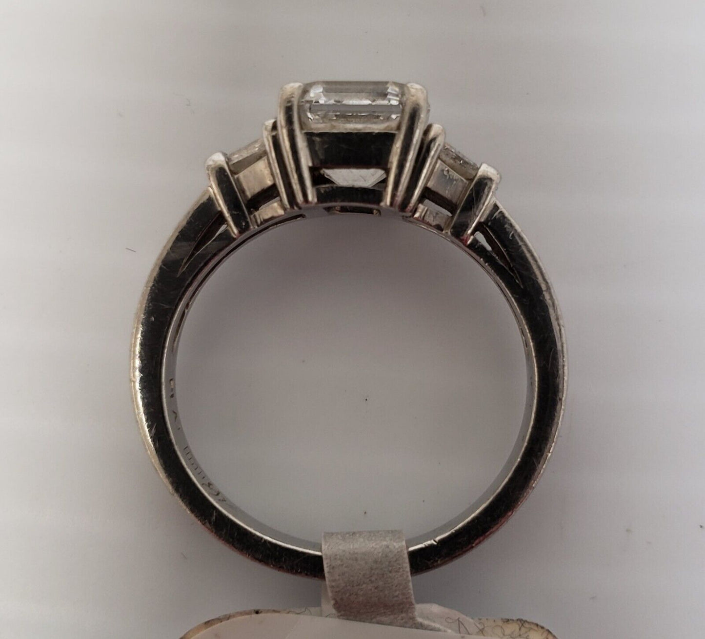 (28323-1-017A)   Platinum Ring With 1 Large and 2 Small Diamonds Size 6