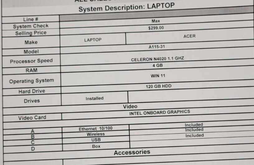 (50528-1) Acer A115-31 Laptop