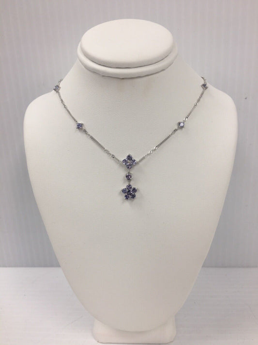 (I-24426 - 215) 10k White Gold  Tanzanite Necklace - 18inch