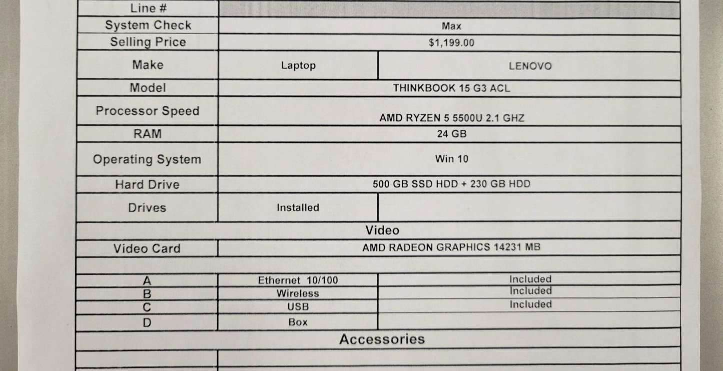 (43859-1) Lenovo ThinkBook 15G3ACL Laptop