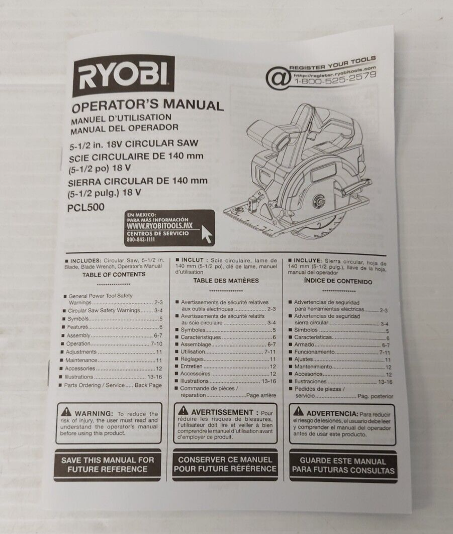 (N81086-3) Ryobi PCL500 Circular Saw In Box New Opened