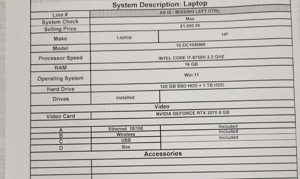 (44619-1) HP 15-DC1040NR Laptop