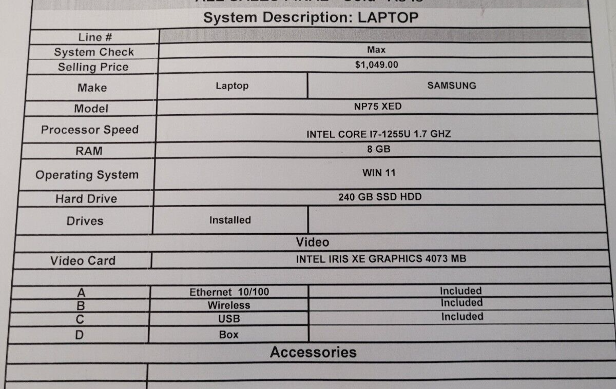 (N74667-1) Samsung Galaxy Book NP75XED Laptop