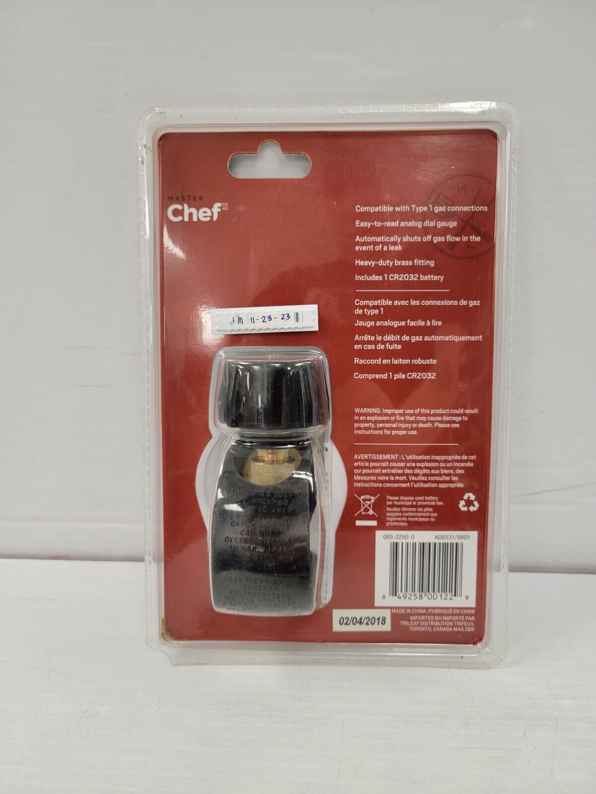 (51154-3) Master Chef 085-2250-0 Jauge de réservoir de propane